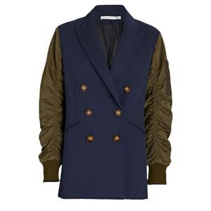 Veronica Beard Dickey Jacket Size 2 Double Breasted Satin Sleeve Gold Button